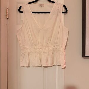 Loft soft white Sleeveless Peplum Faux Wrap V Neck Flowy Top Small